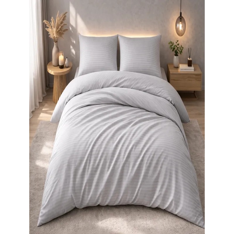 Vionetta Pamuk Saten Otel Serisi Çift Kişilik Nevresim Takımı Gri Çizgili Lastikli Çarşaflı - 200 x 220 cm - Açık Gri Nevresim Takımı Fiyatı