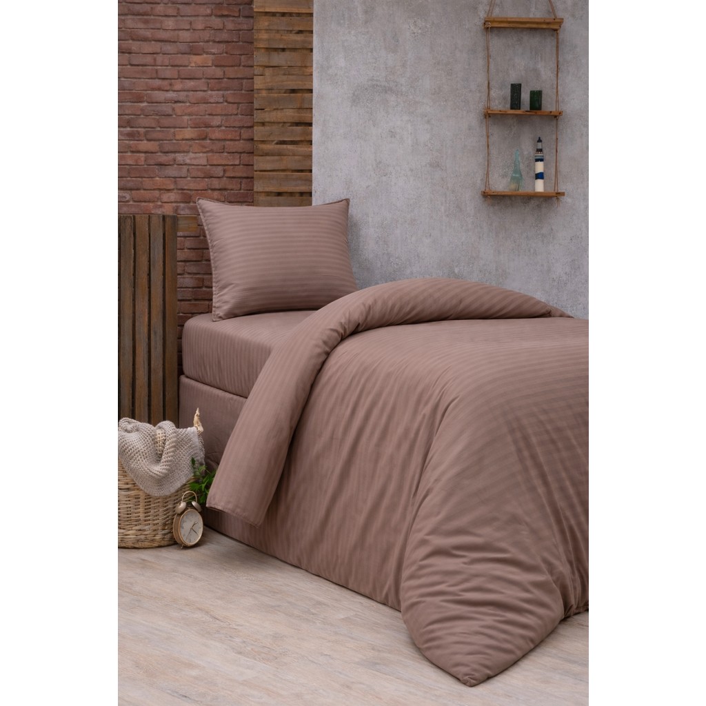 Vionetta Pamuk Saten Otel Serisi Tek Kişilik Nevresim Takımı Kahve Çizgili Lastikli Çarşaflı - 160 x 220 cm Nevresim Takımı Fiyatı