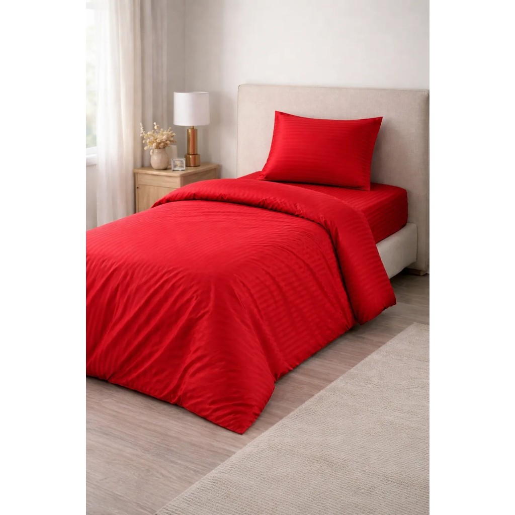 Vionetta Pamuk Saten Otel Serisi Tek Kişilik Nevresim Takımı Kırmızı Çizgili Lastikli Çarşaflı - 160 x 220 cm Nevresim Takımı Fiyatı