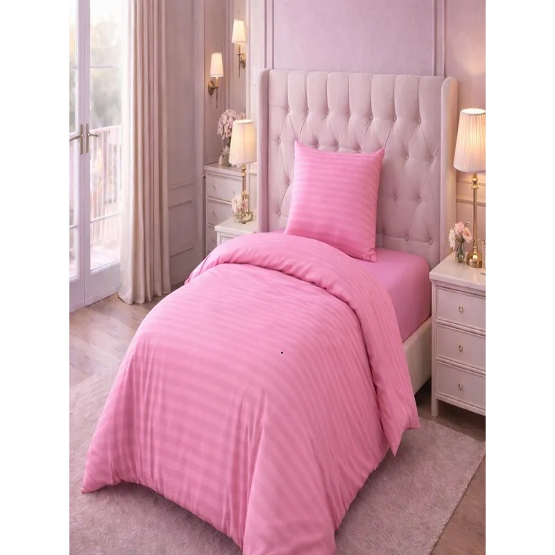 Vionetta Pamuk Saten Otel Serisi Tek Kişilik Nevresim Takımı Pembe Çizgili Lastikli Çarşaflı - 160 x 220 cm - Açık Pembe Nevresim Takımı Fiyatı