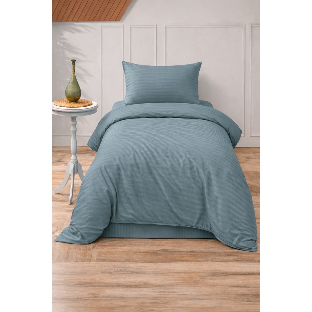 Vionetta Pamuk Saten Otel Serisi Tek Kişilik Nevresim Takımı Petrol Çizgili Lastikli Çarşaflı - 160 x 220 cm - Turkuaz Nevresim Takımı Fiyatı
