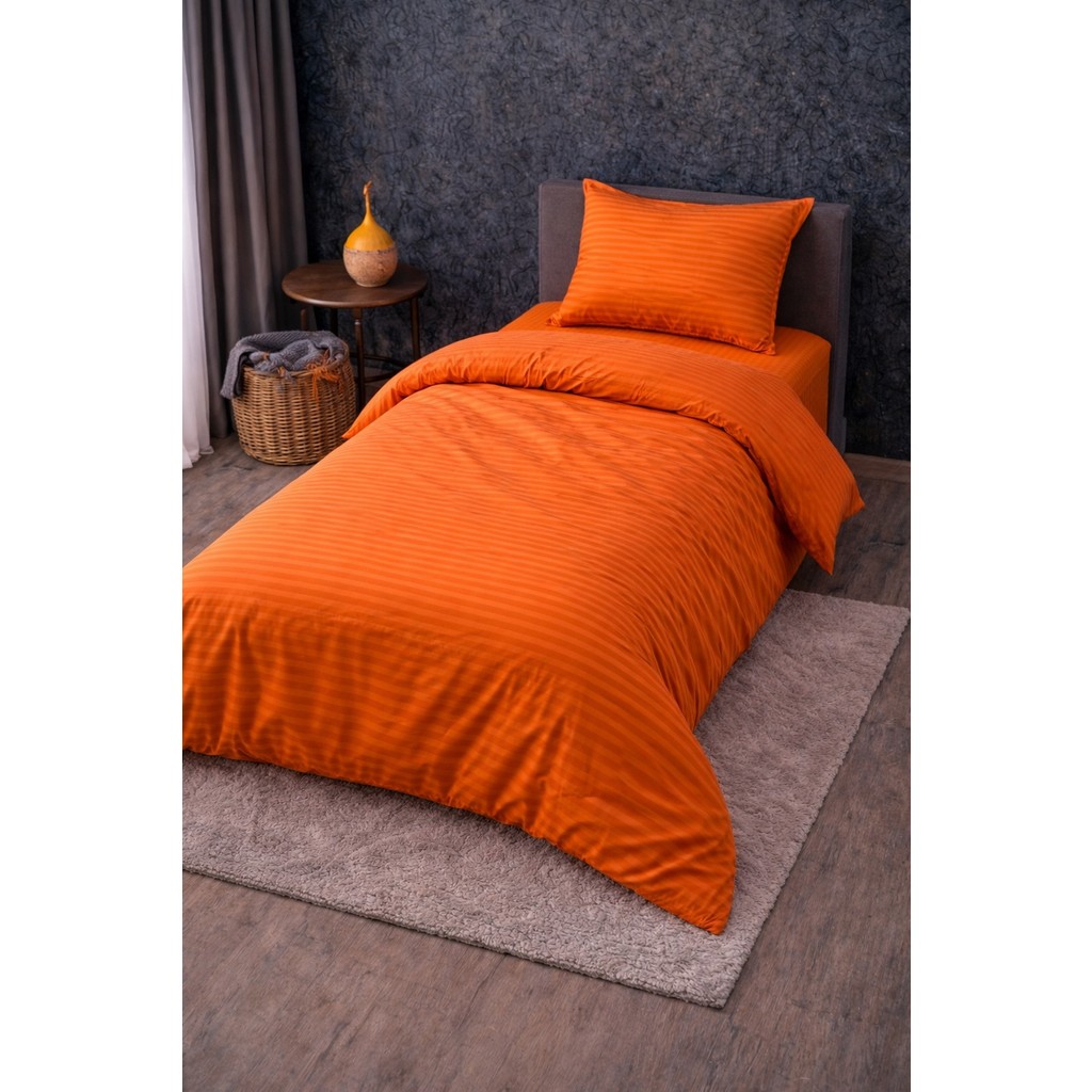 Vionetta Pamuk Saten Otel Serisi Tek Kişilik Nevresim Takımı Turuncu Çizgili Lastikli Çarşaflı - 160 x 220 cm Nevresim Takımı Fiyatı