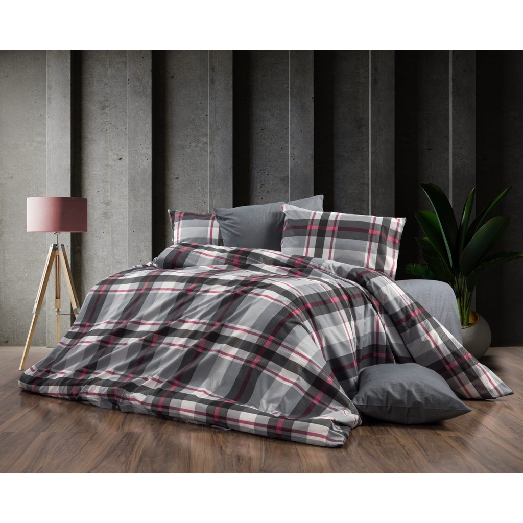 Vionetta Pamuklu Ranforce Ekose Siyah Lastikli Çarşaflı 4 Yastıklı Çift Kişilik Nevresim Nevresim Takımı - Siyah - Kırmızı - 200 x 225 cm Nevresim Takımı Fiyatı