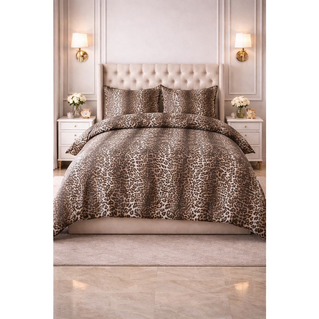 Vionetta Pamuklu Ranforce Leopar Lastikli Çarşaflı 4 Yastıklı Çift Kişilik Nevresim Takımı - Kahve - 200 x 220 cm Nevresim Takımı Fiyatı