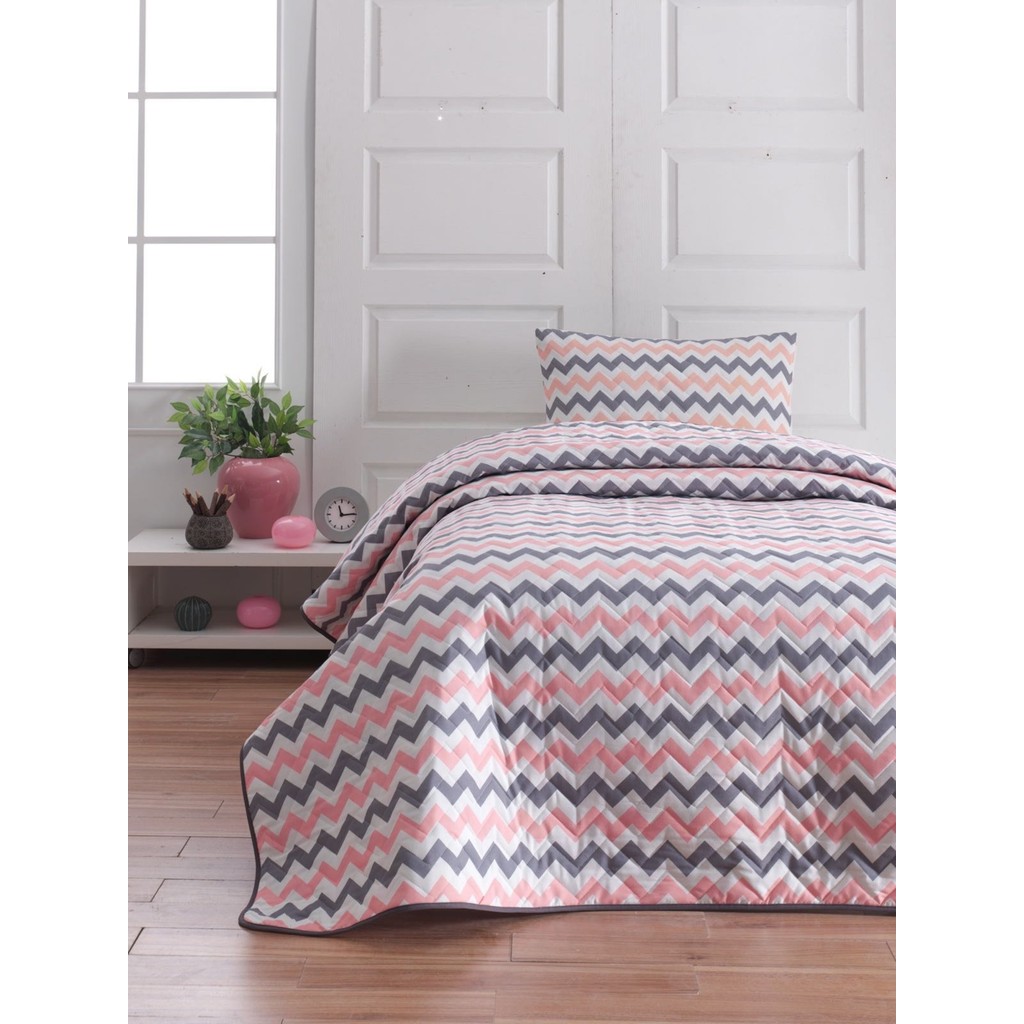 Vionka Home Tek Kişilik Kapitone Yatak Örtüsü Seti - Pembe - Gri - 160 x 225 cm SSD / Solid State Drive Fiyatı