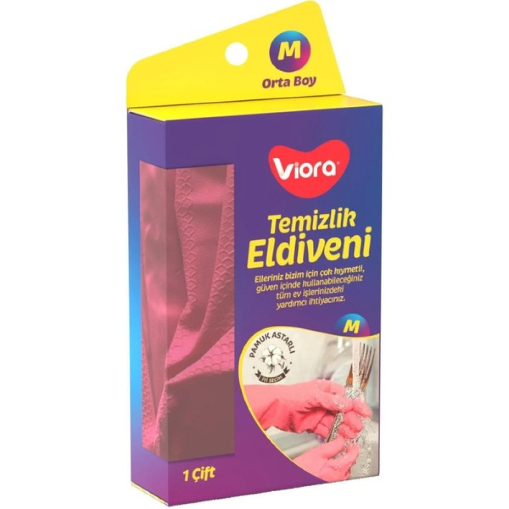 Viora Lateks Temizlik Bulaşık Eldiveni - Orta Boy - Medium - 8-8,5 - Pembe - 3 Paket Temizlik Malzemeleri Fiyatı