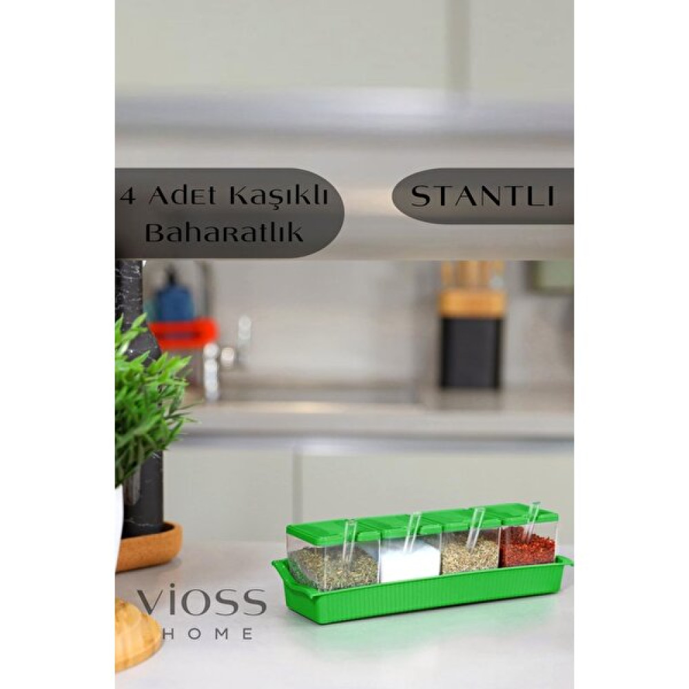 Vioss Home 4 Adet Kaşıklı Baharatlık Stantlı Kapaklı Baharat Setleri & Baharatlıklar Fiyatı
