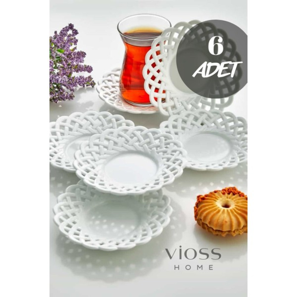 Vioss Home 6 Adet Örgü Desenli Porselen Görünümlü Çay Tabağı Seti - Kaliteli ve Estetik Mutfak Gereçleri Fiyatı