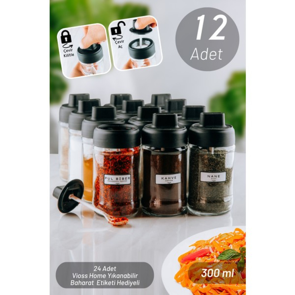 Vioss Home Kendinden Kaşıklı 12 Adet Cam Baharat Takımı 300 ml Baharat Setleri & Baharatlıklar Fiyatı