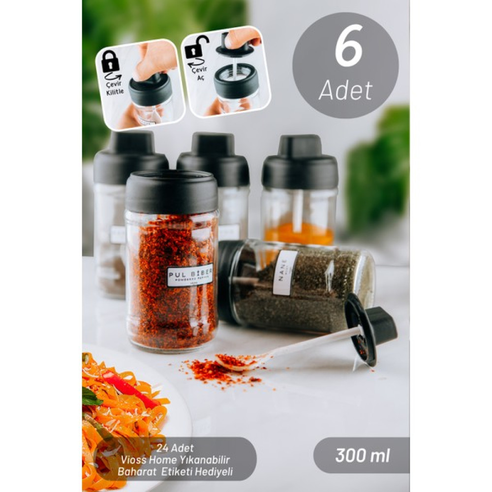 Vioss Home Kendinden Kaşıklı 6 Adet Cam Baharat Takımı 300 ml Baharat Setleri & Baharatlıklar Fiyatı