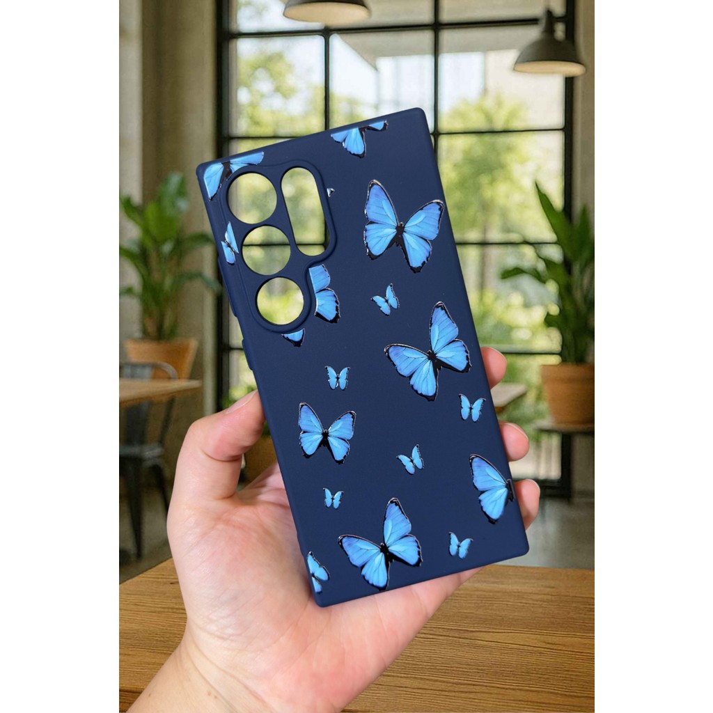 Vip Case Samsung Galaxy S24 Ultra - Mavi Kelebek Desenli Silikon Darbe Emici Klasik Korumalı Rubber Kılıf Cep Telefonu Kılıfı Fiyatı