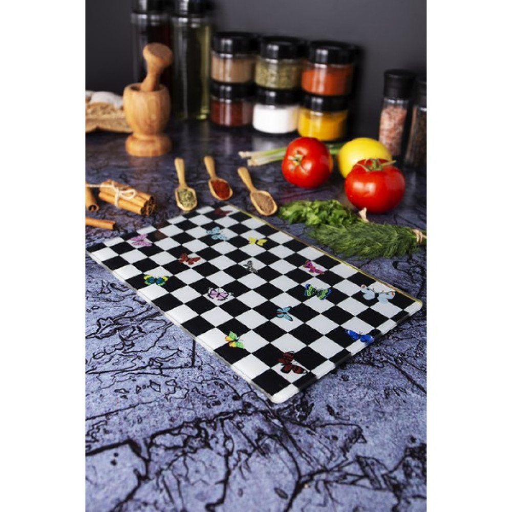 Vip Gross Kırılmaz Cam Kesim Tahtası - Panosu 20 x 30 cm. Kelebek Damalı Kesme Tahtaları / Kesim Tablaları Fiyatı