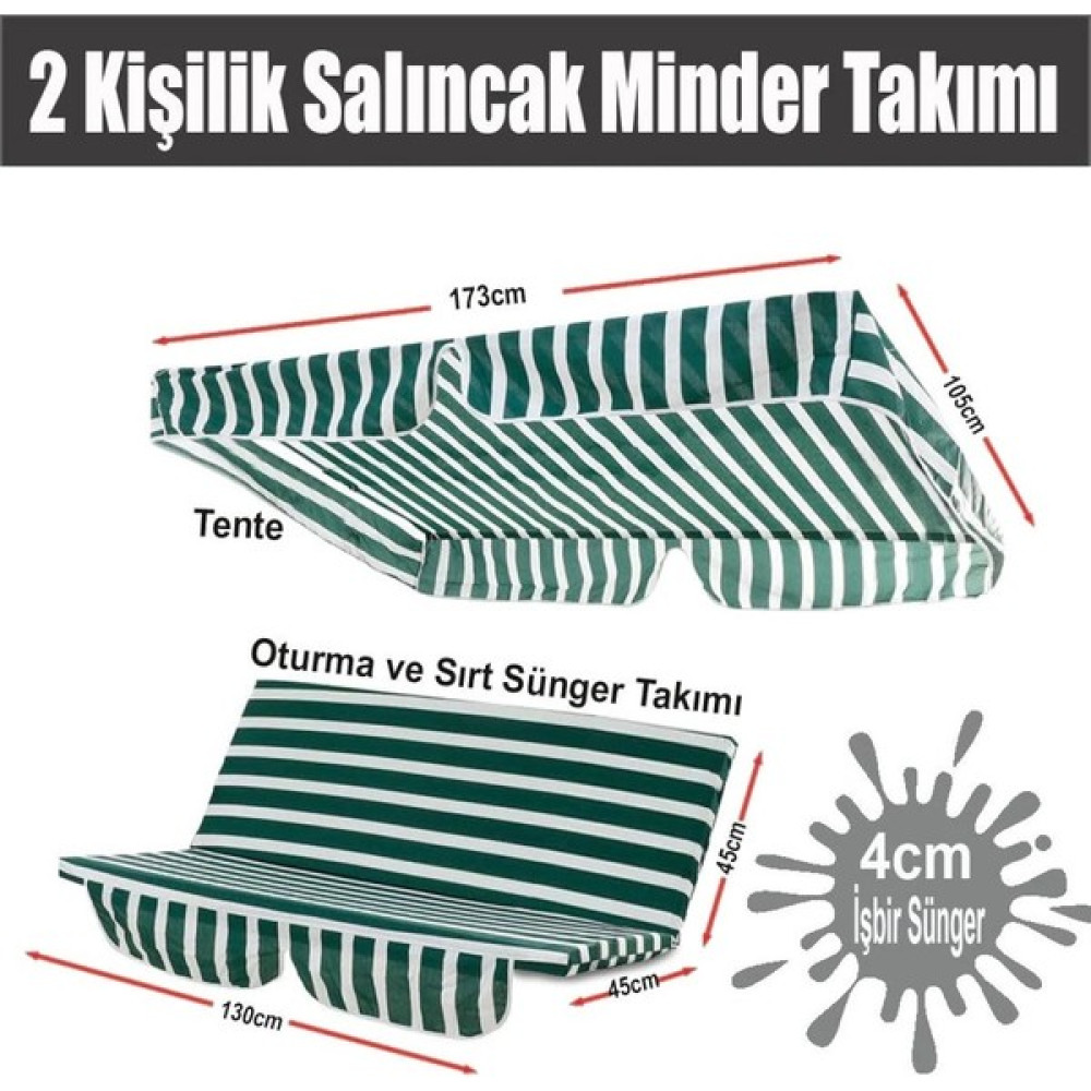 Vip Home Concept Salıncak Minder Takımı(Süngerli)2 Kişilik Salıncak Minder Tente-Yeşil Beyaz Bahçe Salıncağı Fiyatı