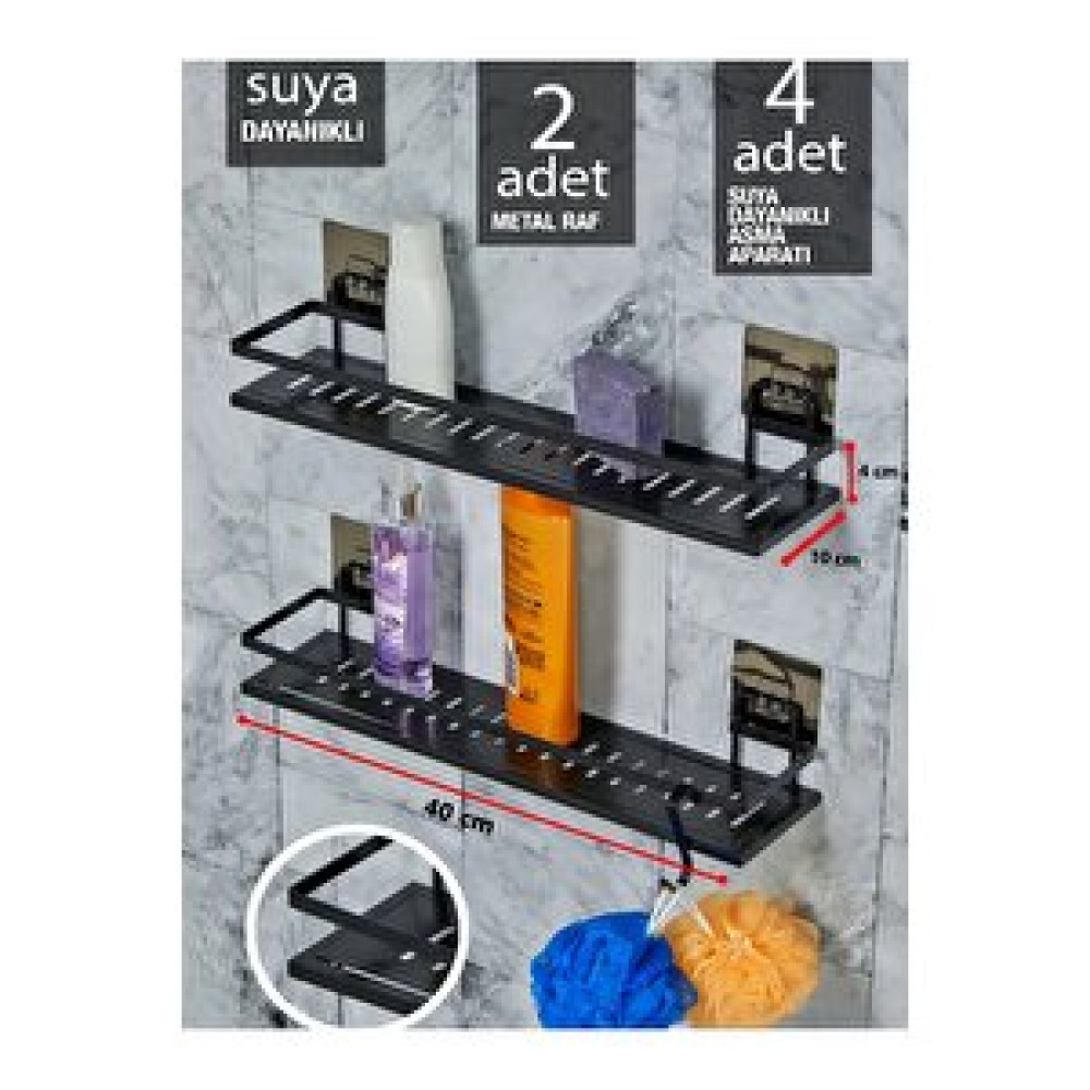 Vipgross 2'li Metal Yapışkanlı Banyo Rafı Organizer (40cm X 10cm) Banyo Dolabı / Mobilyası Fiyatı