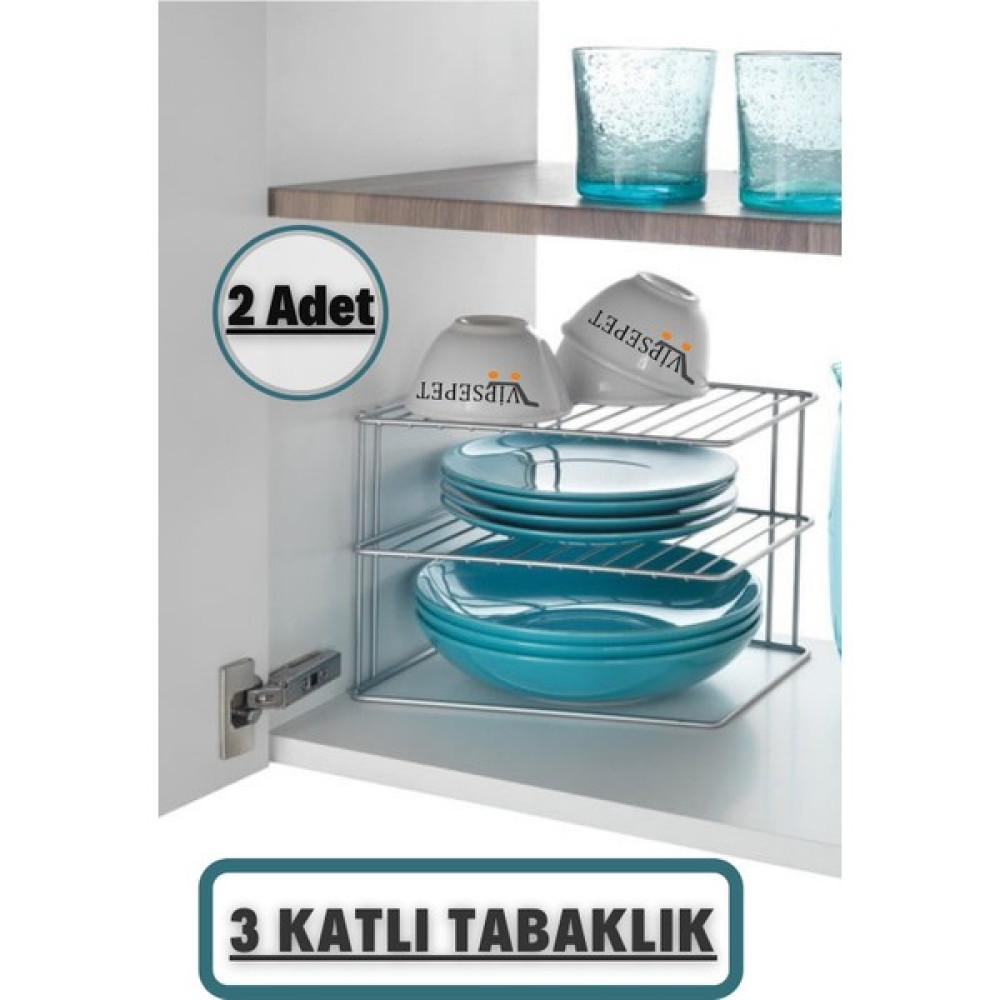 Vipsepet 2 Adet 3 Katlı Tabaklık Dolap Içi Tabak Mutfak ve Tezgah Düzenleyici Raf Mutfak Rafı - Beyaz Duvar Rafı Fiyatı