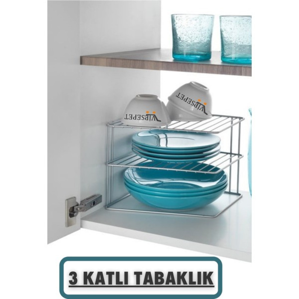 Vipsepet 3 Katlı Tabaklık Dolap Içi Tabak Mutfak ve Tezgah Düzenleyici Raf Mutfak Rafı - Beyaz Duvar Rafı Fiyatı