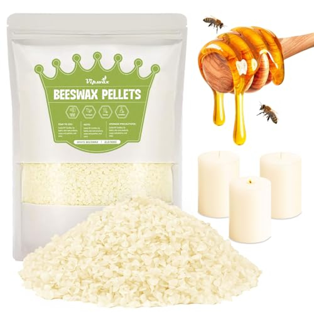 VIPwax White Beeswax Pellets 2LB, 100% Organic Beeswax, Beeswax for Candle Making, Body, Skin Care DIY, Lip Balm and Soap Making Supplies