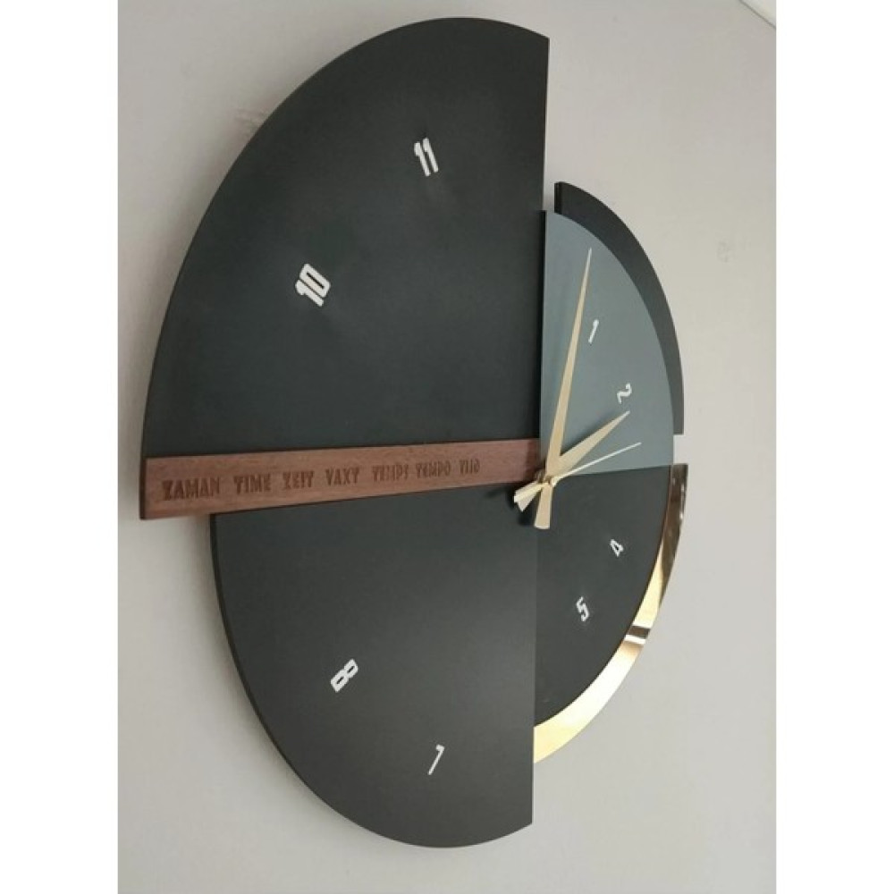 Visal Tasarım Kişiselleştirilebilir Dekoratif Duvar Saati Siyah & Gold & Ahşap 50X50CM Sessiz Mekanizma Dekoratif Saat Fiyatı