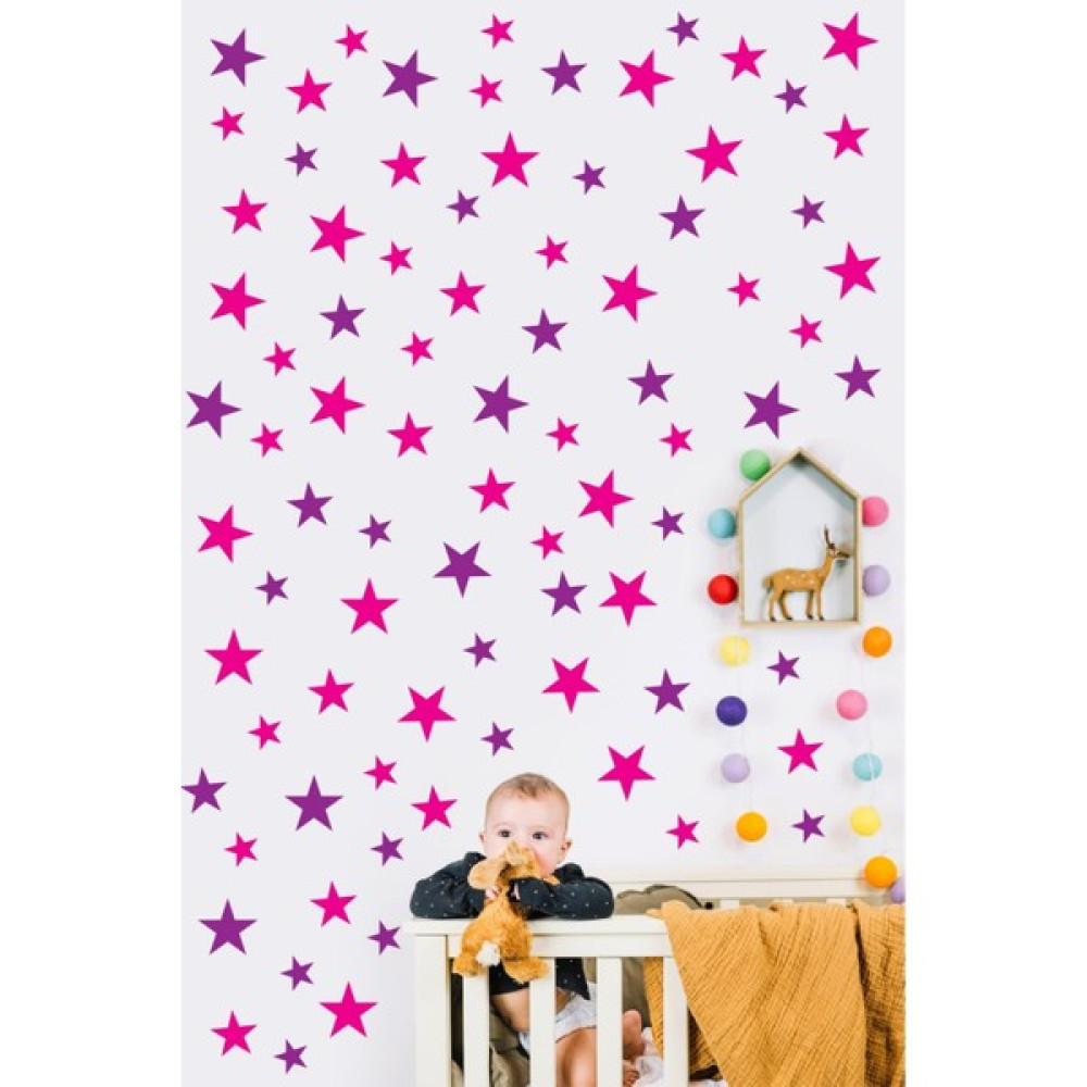 Visare 100 Pembe + 100 Mor Yıldız Dekoratif Duvar Stickerları 200 Adet - Çocuk Bebek Odası - 4 x 4 cm - Renkli Sticker Fiyatı