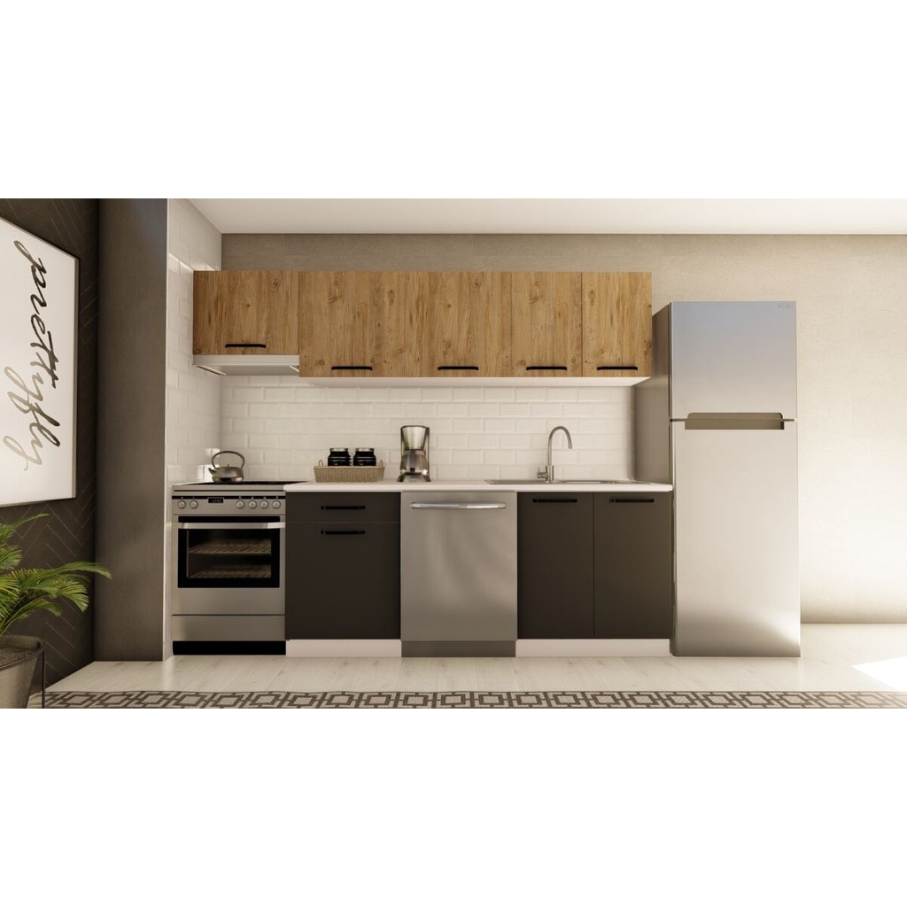 Visas Concept 260 cm Irmak Hazır Mutfak Dolabı Aspiratör Modüllü Atlantik Çam ve Antrasit Aspiratörler Fiyatı