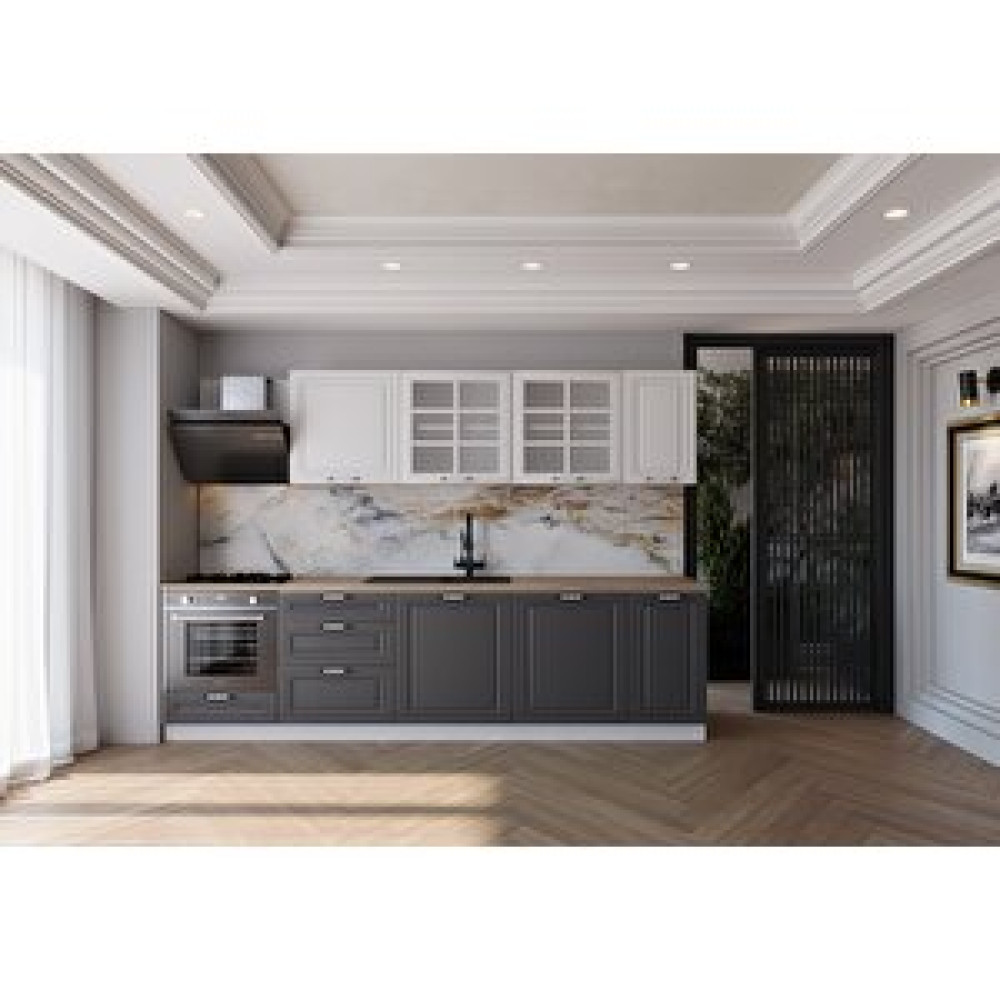 Visas Concept 280 Cm Mdf Gövde Membran Kapak Üç Çekmeceli Elvan Hazır Mutfak -antrasit - Beyaz - tezgah dahi̇l Mutfak Dolabı / Mobilyası Fiyatı