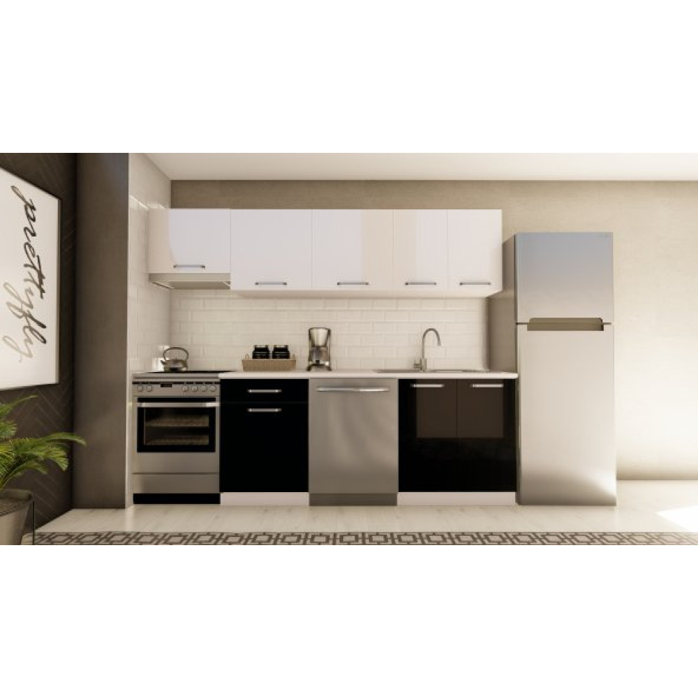 Visasconcept 260 Cm Firuze Hazir Mutfak Dolabi Aspirator Modullu Parlak Beyaz Ve Siyah Mutfak Dolabı / Mobilyası Fiyatı