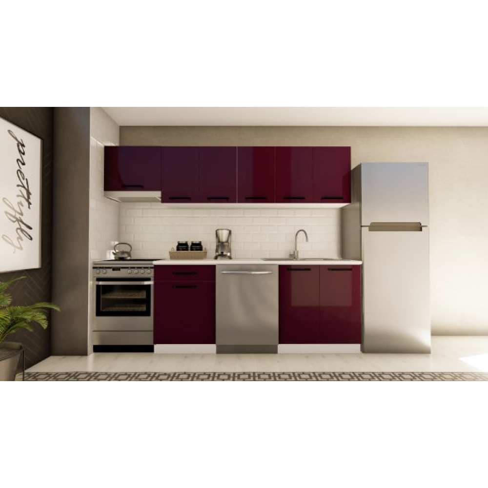 Visasconcept 260 Cm Tutku Hazir Mutfak Dolabi Aspirator Modullu Parlak Murdum Mutfak Dolabı / Mobilyası Fiyatı