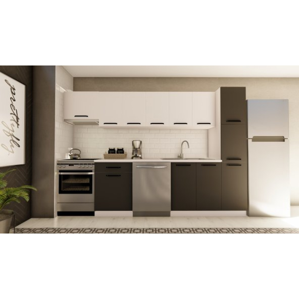 Visasconcept 300 Cm Busra Hazir Mutfak Dolabi Aspirator Ve Kiler Modullu Beyaz Ve Antrasit Mutfak Dolabı / Mobilyası Fiyatı