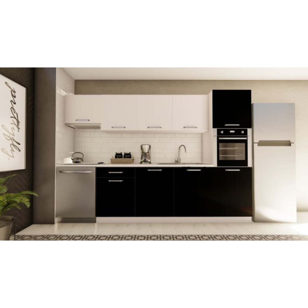 Visasconcept 300 Cm Fulya Hazir Mutfak Dolabi Aspirator Ve Ankastre Kiler Modullu Beyaz Ve Siyah Mutfak Dolabı / Mobilyası Fiyatı