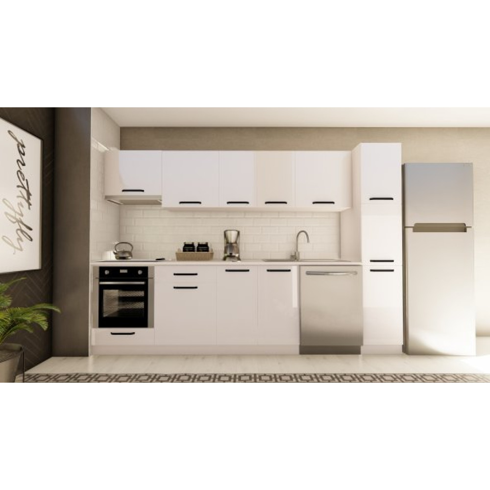 Visasconcept 300 Cm Merve Hazir Mutfak Dolabi Aspirator, Ankastre Ve Kiler Modullu Parlak Beyaz Mutfak Dolabı / Mobilyası Fiyatı
