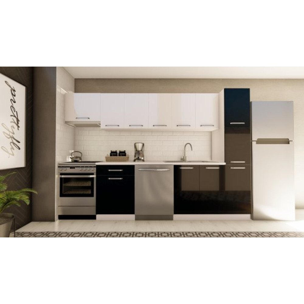 Visasconcept 300 Cm Oyku Hazir Mutfak Dolabi Aspirator Ve Kiler Modullu Parlak Beyaz Ve Siyah Mutfak Dolabı / Mobilyası Fiyatı