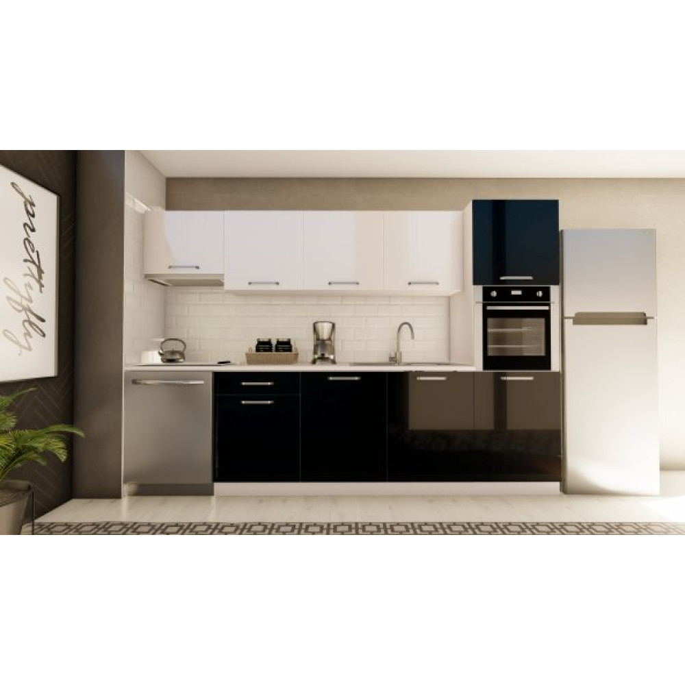 Visasconcept 300 Cm Zeytin Hazir Mutfak Dolabi Aspirator Ve Ankastre Kiler Modullu Parlak Beyaz Ve Siyah Mutfak Dolabı / Mobilyası Fiyatı