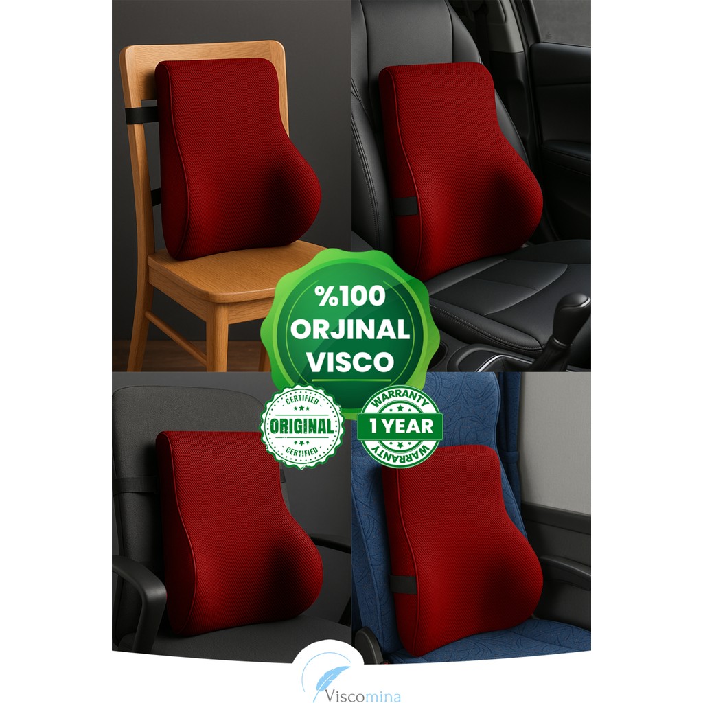 Visco Bel Yastığı Sırt Minderi Ortopedik Bel Minderi Ortopedik Sırt Yastığı %100 Visco Destek Minder - 53 x 37 cm - Bordo Yastık Fiyatı