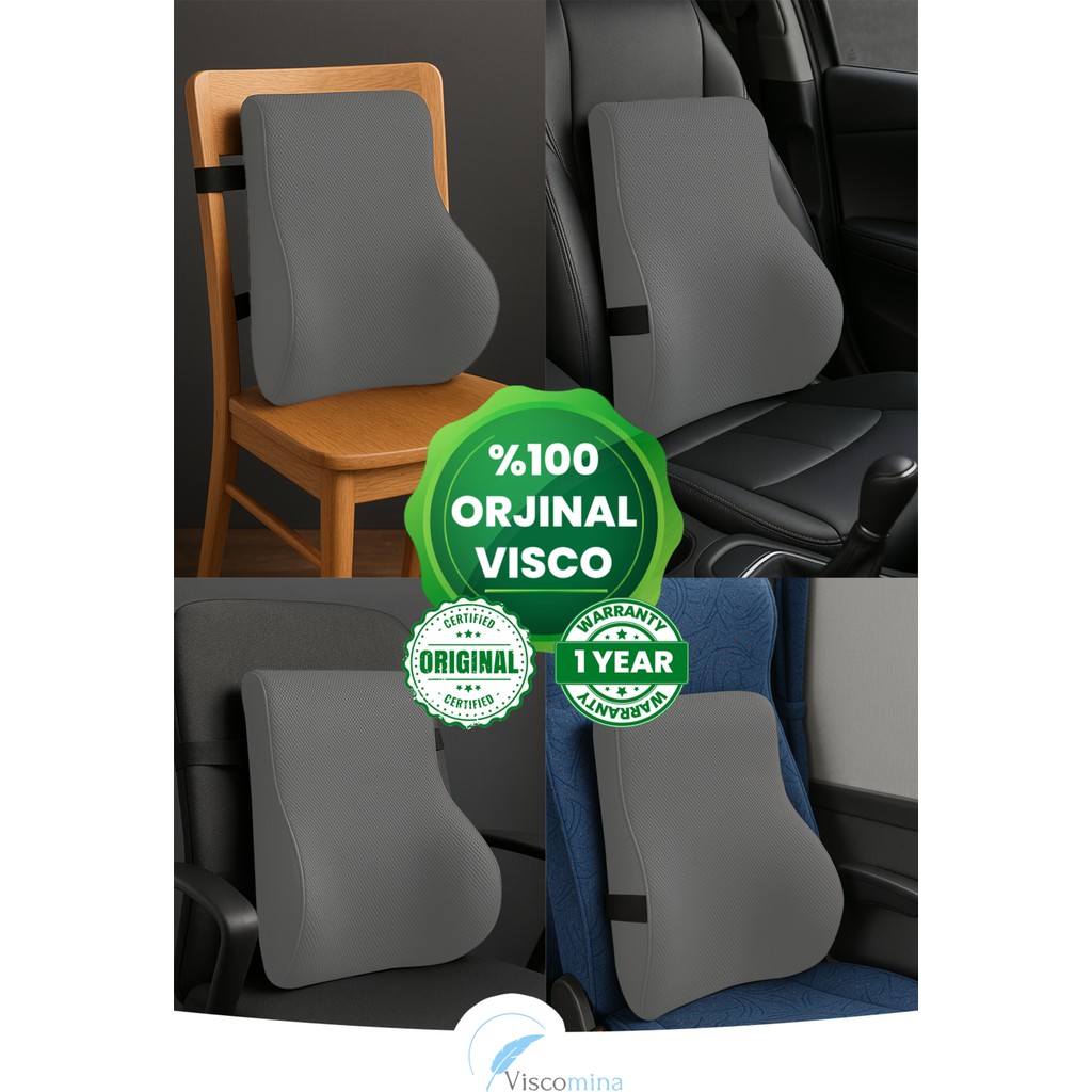 Visco Bel Yastığı Sırt Minderi Ortopedik Bel Minderi Ortopedik Sırt Yastığı %100 Visco Destek Minder - 53 x 37 cm - Gri Yastık Fiyatı