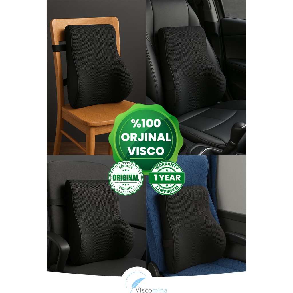 Visco Bel Yastığı Sırt Minderi Ortopedik Bel Minderi Ortopedik Sırt Yastığı %100 Visco Destek Minder - 53 x 37 cm - Siyah Yastık Fiyatı