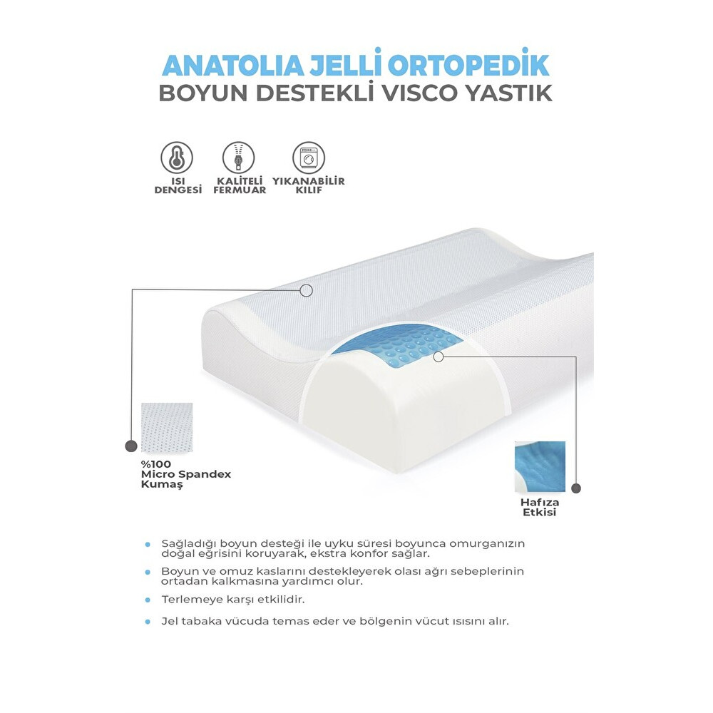 Visco Foam Anatolia Jelli Serinleten Ortopedik Boyun Destekli Visco Yastık Yastık Fiyatı