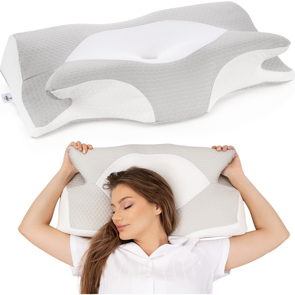 Visco Planet Ortopedik Yastık Visco Yastık Boyun Düzleşmesi Yastığı Güzellik Yastığı - 60 x 40 cm - Beyaz - Gri Yastık Kılıfı Fiyatı