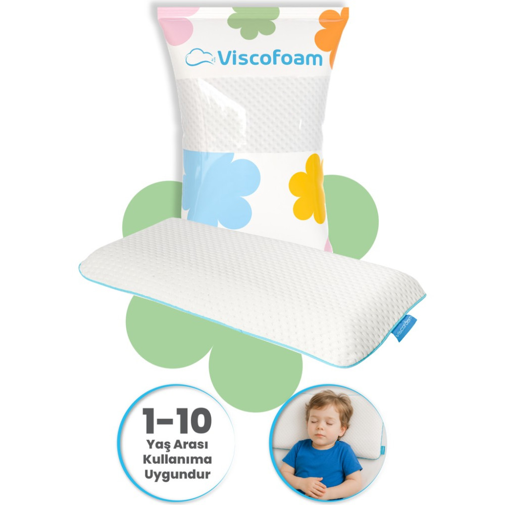 Viscokidz Ortopedik Çocuk Yastığı Visco Yastık 67.5X33X6CM - 67,5 x 33 x 8 cm - Beyaz Yastık Fiyatı