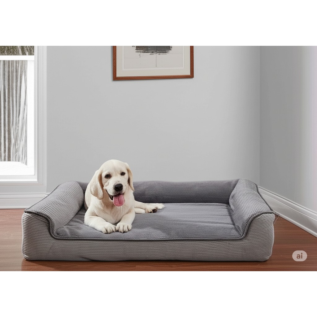 Viscopet Bordo Premium Sofa Blok Visko Sungerli Alezli Fermuarlı Yıkanabilir Köpek Yatağı - 70 x 95 cm - Füme - Gri Alez / Yatak Koruyucu Fiyatı