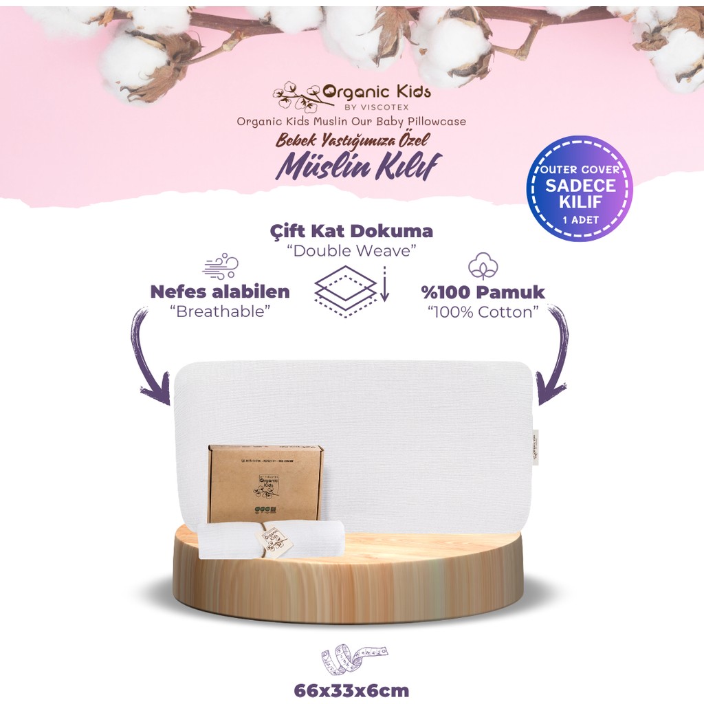 Viscotex Çift Katlı Müslin Çocuk Yastık Kılıfı, Pamuk, 66X36X6 cm - Beyaz Yastık Kılıfı Fiyatı