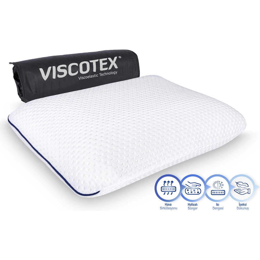 Viscotex Visco Hava Kanallı Klasik Yastık, High, 60X40X16CM. Beyaz-Lacivert - 60 x 40 cm - Lacivert Yastık Kılıfı Fiyatı