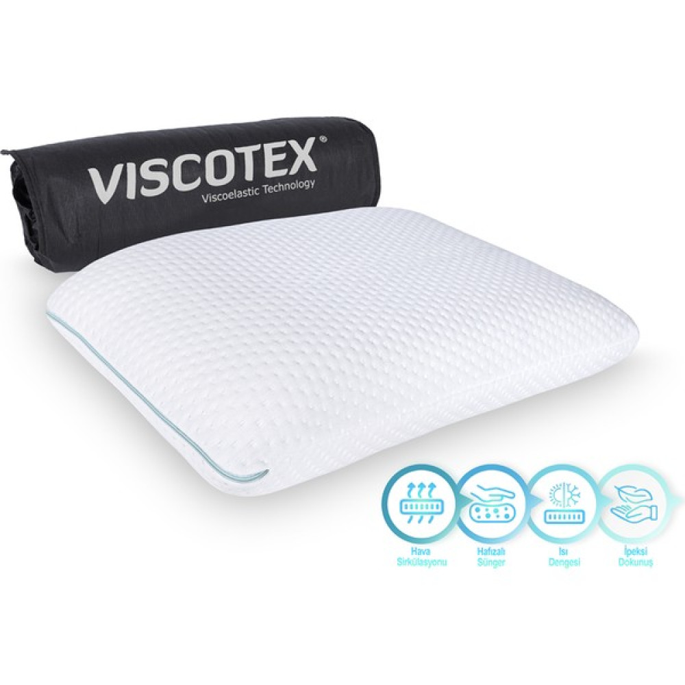 Viscotex Visco Hava Kanallı Klasik Yastık, Small, 56X37X12CM. Beyaz-Turkuaz - 56 x 37 cm - Beyaz Yastık Fiyatı
