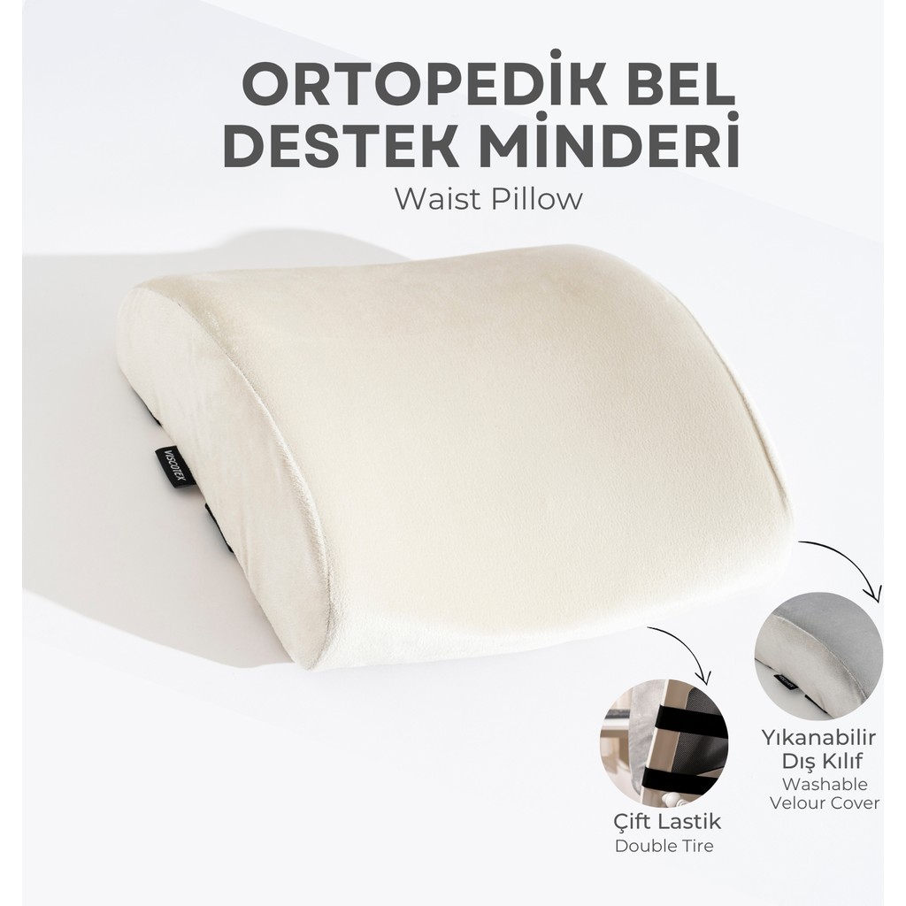 Viscotex Visco Ortopedik Bel Destek Yastığı, Ofis, Araba, Sandalye, Koltuk, Sırt Yastığı Minderi, 38X33X12 cm - Bej Koltuk Fiyatı