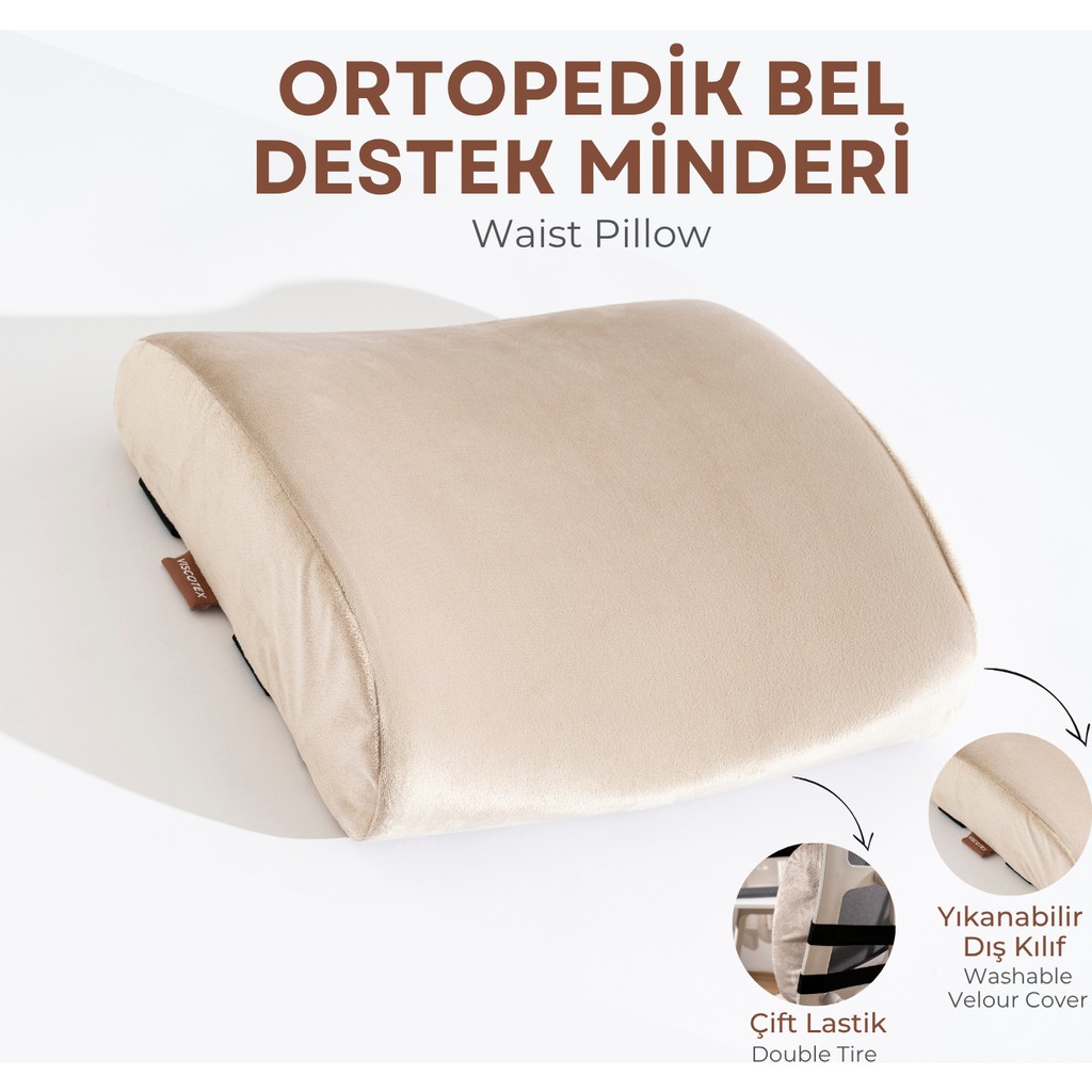 Viscotex Visco Ortopedik Bel Destek Yastığı, Ofis, Araba, Sandalye, Koltuk, Sırt Yastığı Minderi, 38X33X12 cm - Camel Koltuk Fiyatı