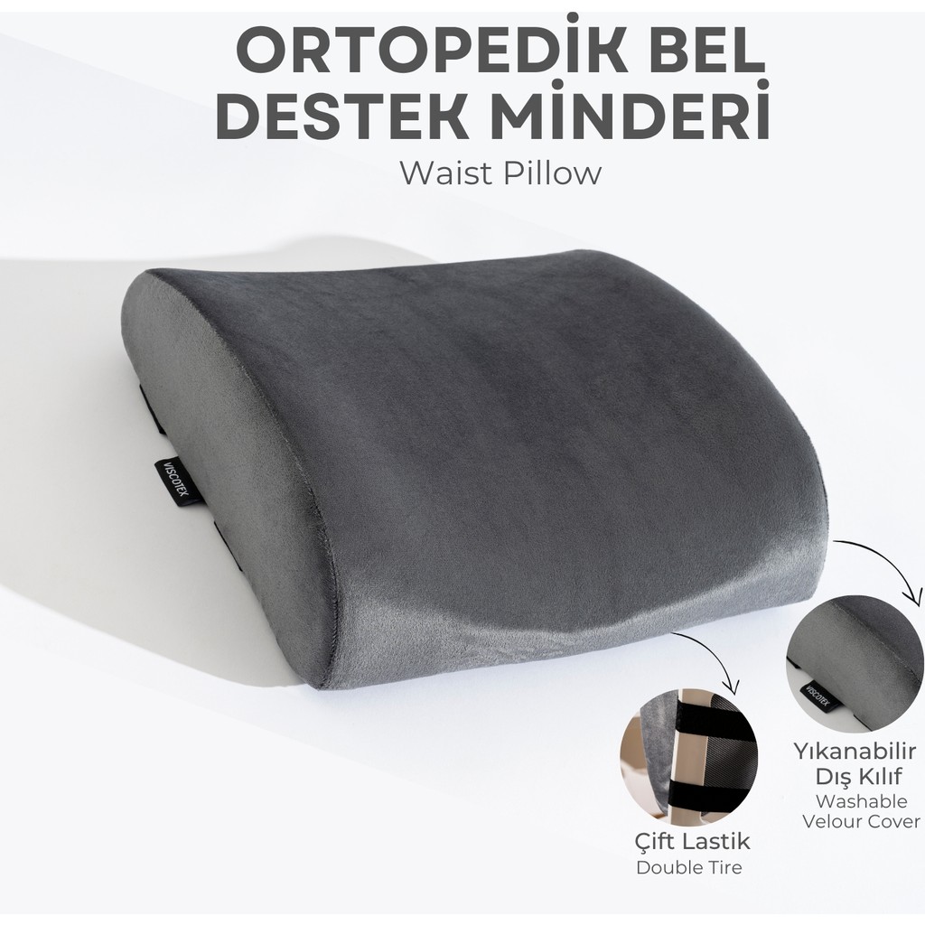 Viscotex Visco Ortopedik Bel Destek Yastığı, Ofis, Araba, Sandalye, Koltuk, Sırt Yastığı Minderi, 38X33X12 cm - Füme Koltuk Fiyatı