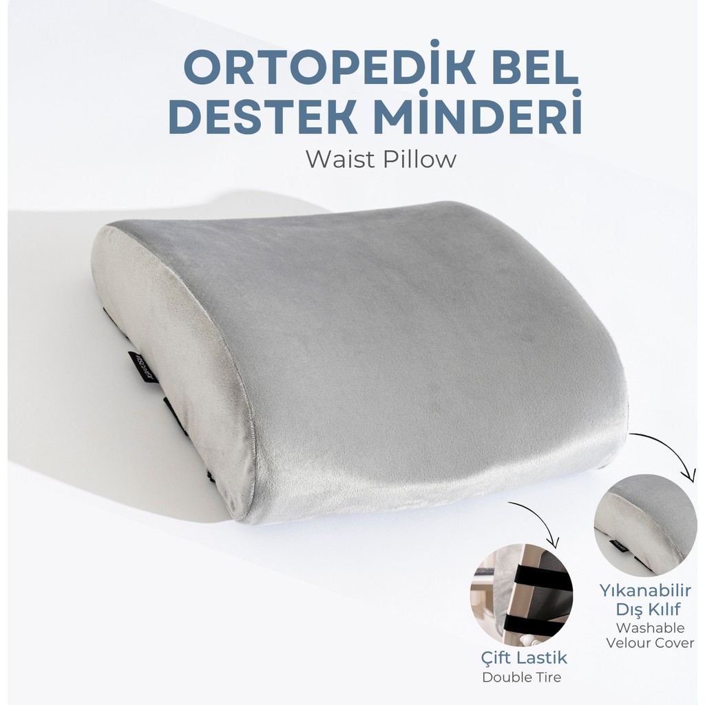 Viscotex Visco Ortopedik Bel Destek Yastığı, Ofis, Araba, Sandalye, Koltuk, Sırt Yastığı Minderi, 38X33X12 cm - Gri Koltuk Fiyatı