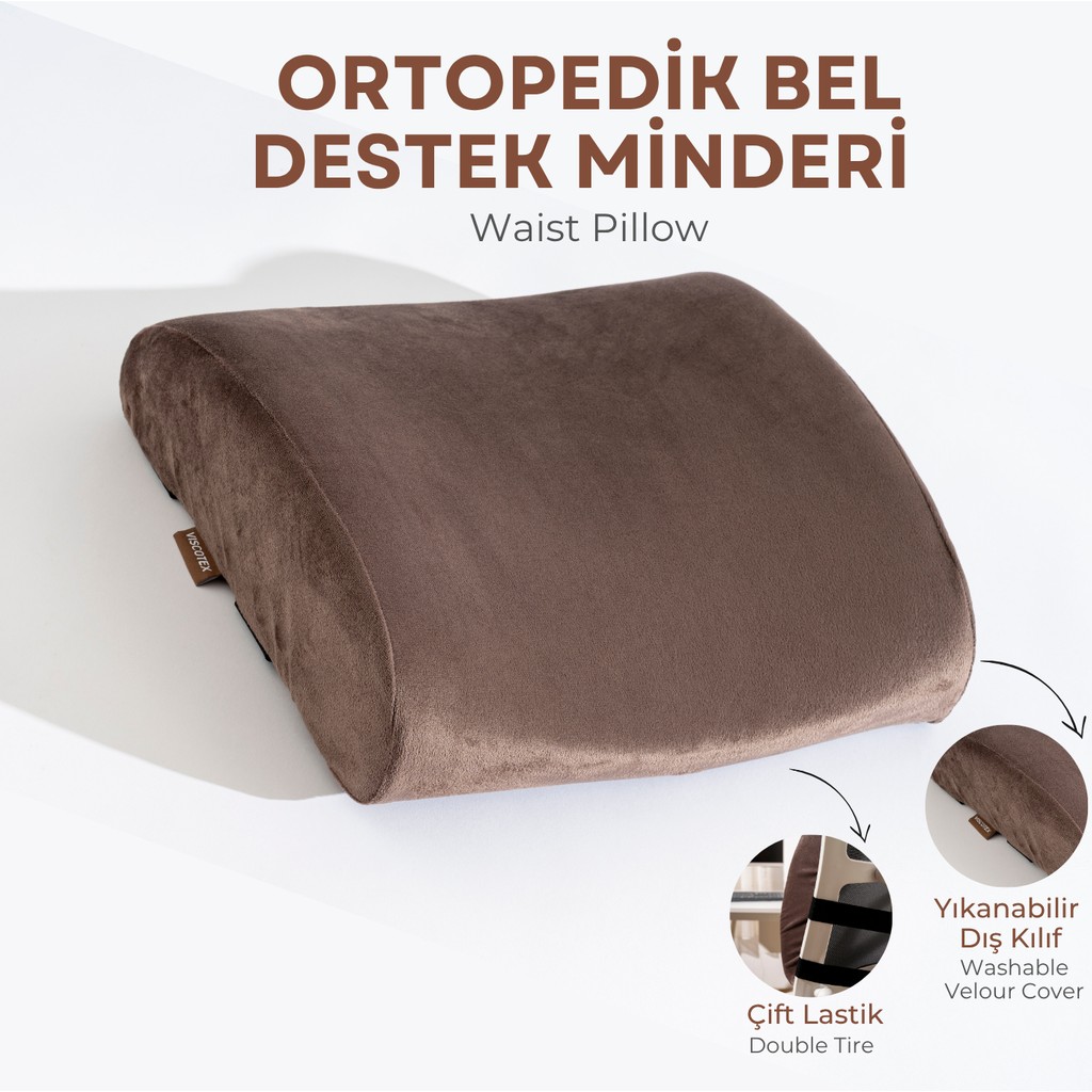 Viscotex Visco Ortopedik Bel Destek Yastığı, Ofis, Araba, Sandalye, Koltuk, Sırt Yastığı Minderi, 38X33X12 cm - Kahverengi Koltuk Fiyatı
