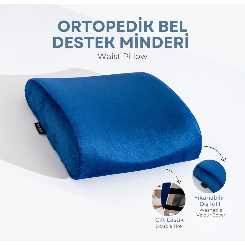 Viscotex Visco Ortopedik Bel Destek Yastığı, Ofis, Araba, Sandalye, Koltuk, Sırt Yastığı Minderi, 38X33X12 cm - Lacivert Koltuk Fiyatı