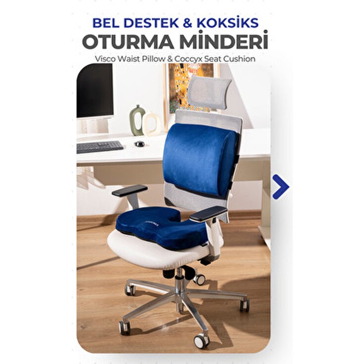 Viscotex Visco Ortopedik Oturma ve Bel Destek Minderi Seti, Sırt Yastığı ve Koksiks Minderi - 35 x 45 cm - Lacivert Yastık Fiyatı