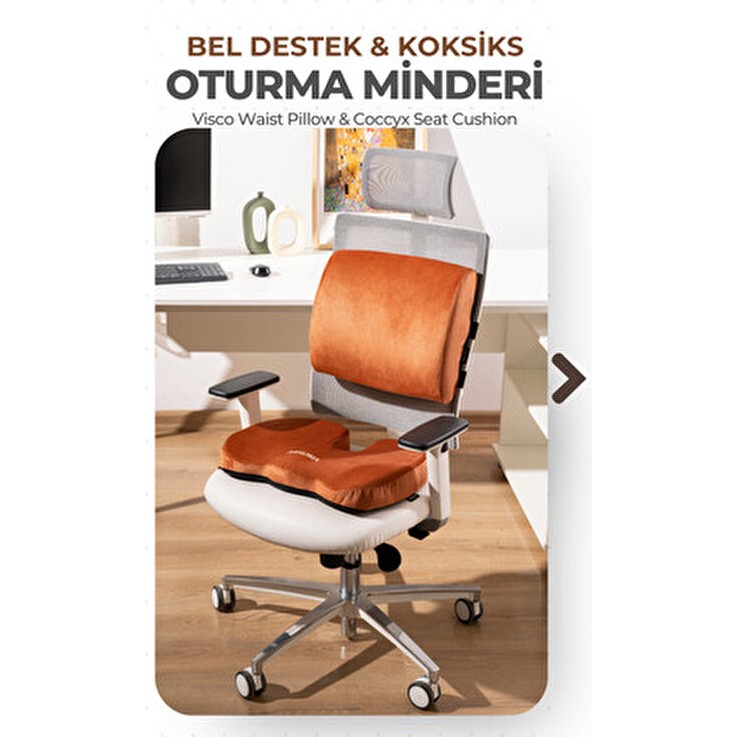 Viscotex Visco Ortopedik Oturma ve Bel Destek Minderi Seti, Sırt Yastığı ve Koksiks Minderi - 35 x 45 cm - Turuncu Yastık Fiyatı